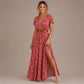 Vestido comprido de menina estilo boho com decote em V