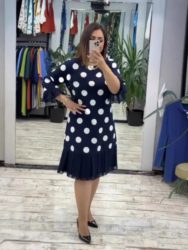 Vestido plissado para mulher com bolinhas