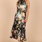 Vestido comprido com decote halter e estampado floral