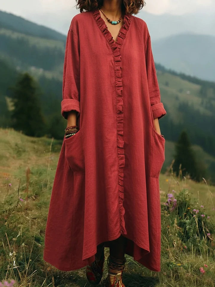 Vestido vintage em renda com decote em V e bainha irregular