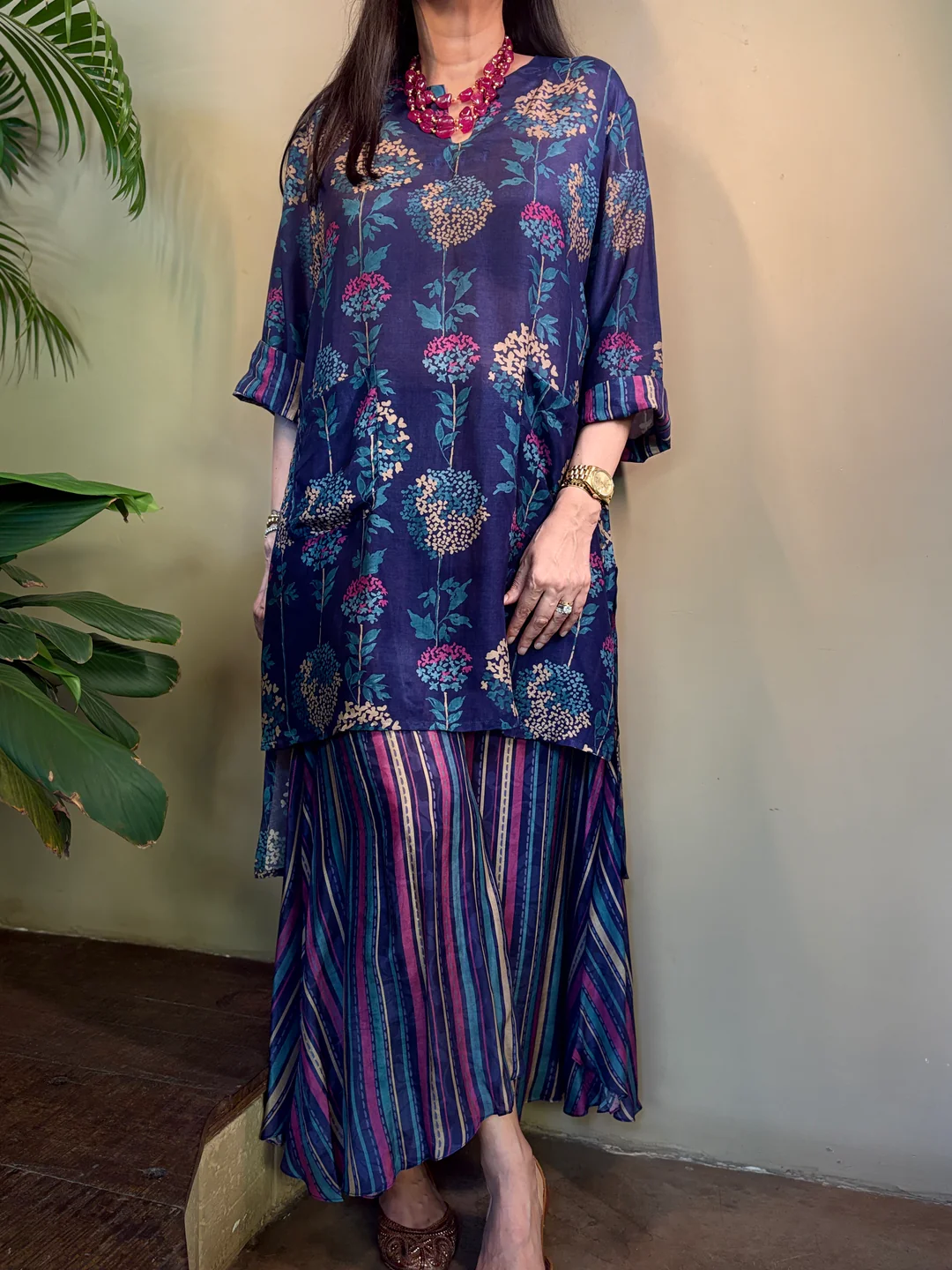 Conjunto de cordão floral estampado em algodão