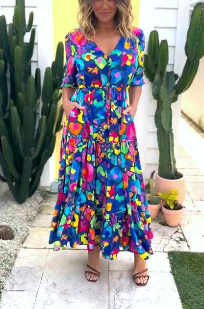Vestido midi com estampado floral para mulher