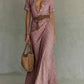 Vestido retro comprido com estampa xadrez e botões