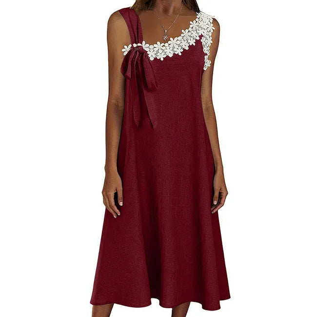 Vestido de linho de comprimento médio para mulher