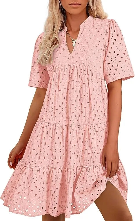 🔥🔥🔥🔥Novo vestido de menina com decote em V e manga curta