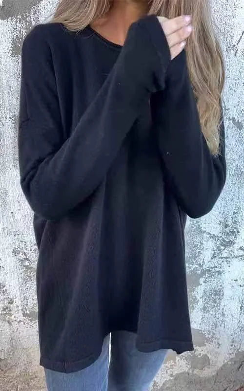 🌹Camisola de senhora de gola redonda e manga comprida