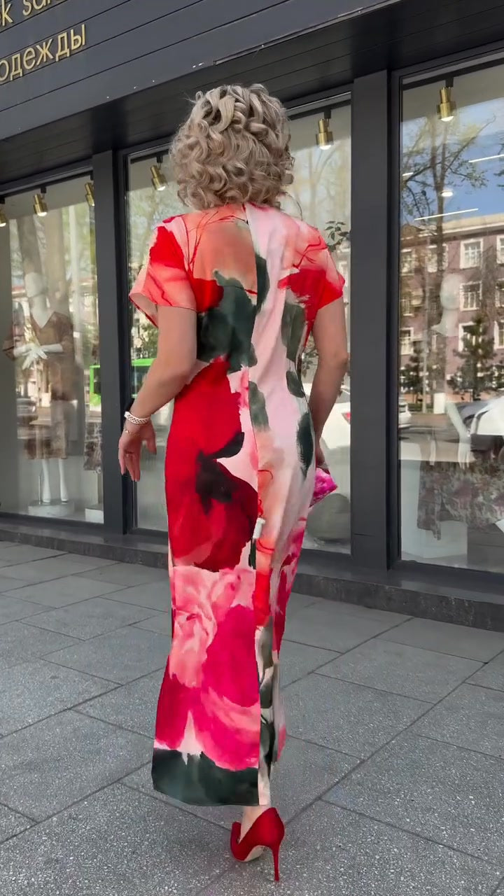 Vestido comprido elegante com estampado floral para mulher