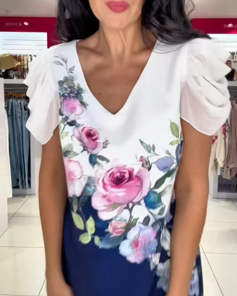 Vestido floral com decote em V