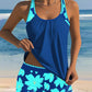 Tankini sem mangas estampado em forma de U