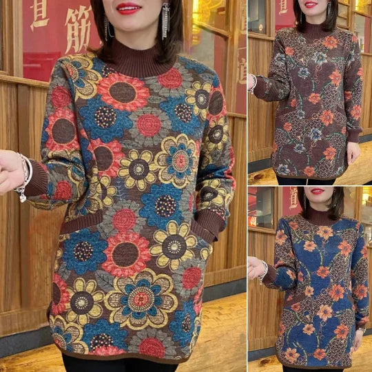 [M-6XL] 2024 novos tops com estampado retro de veludo ousado outono inverno