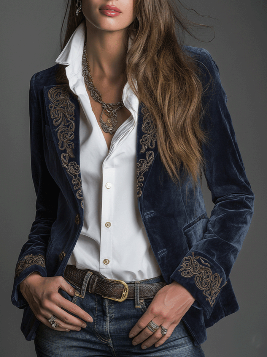 Blazer de veludo bordado