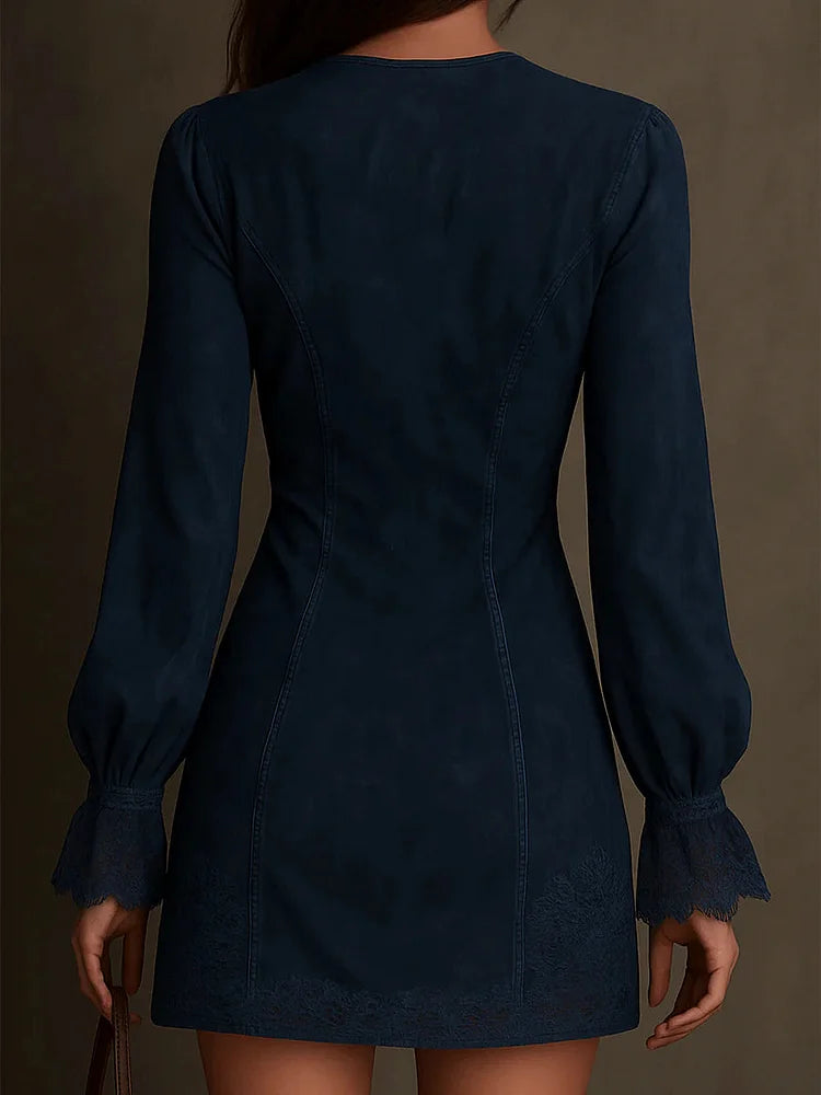 Vestido vintage em camurça e renda