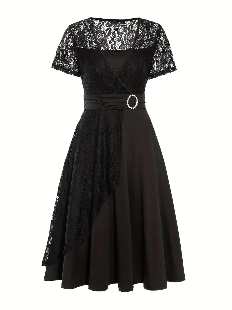 Vestido elegante de renda para mulher com decote em V