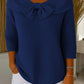 Camisola de malha de cor sólida para mulher com gola redonda, mangas 3/4 e gravata borboleta, adequada para uso diário