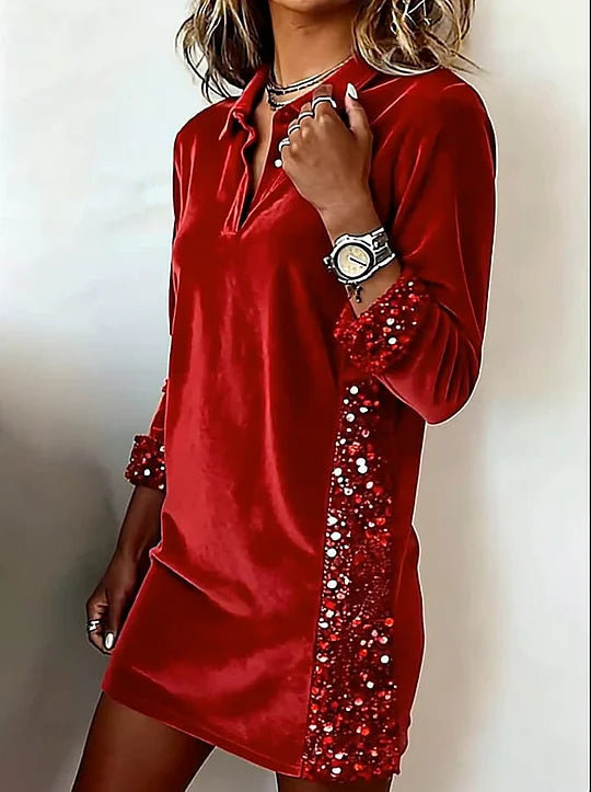 Vestido casual de Natal para mulher com blocos de cores