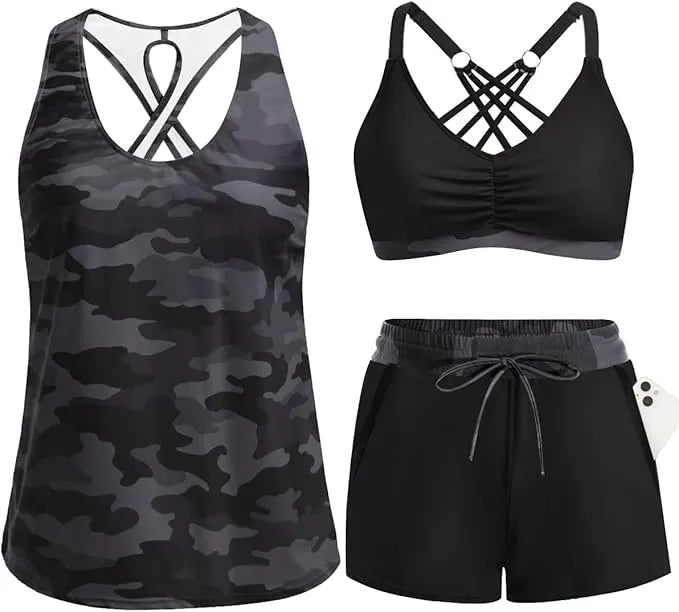 ⏰ Tankini de 3 peças com calções 🔥