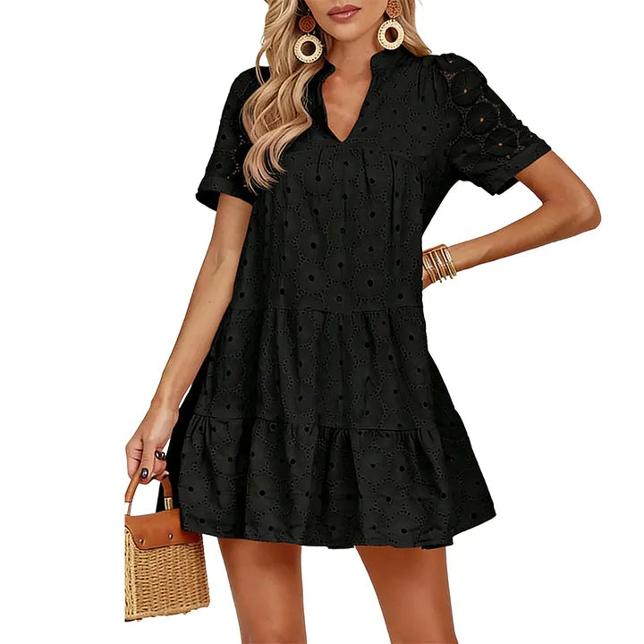 🌞 Vestido de algodão de verão com bordado laise 🌸