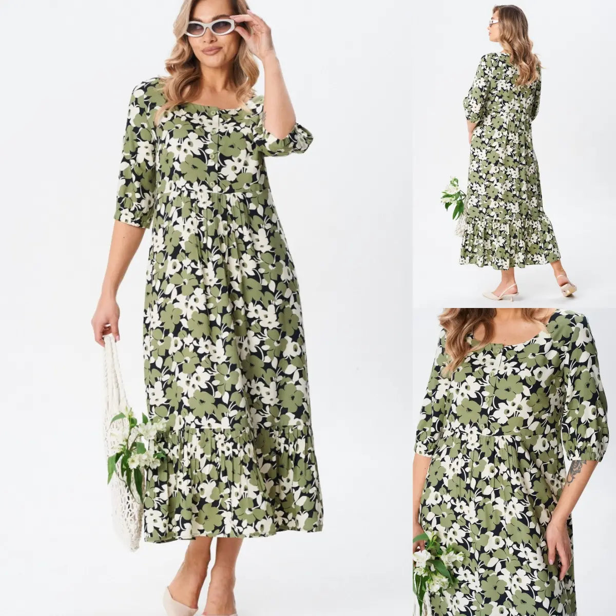 Vestido verde com flores