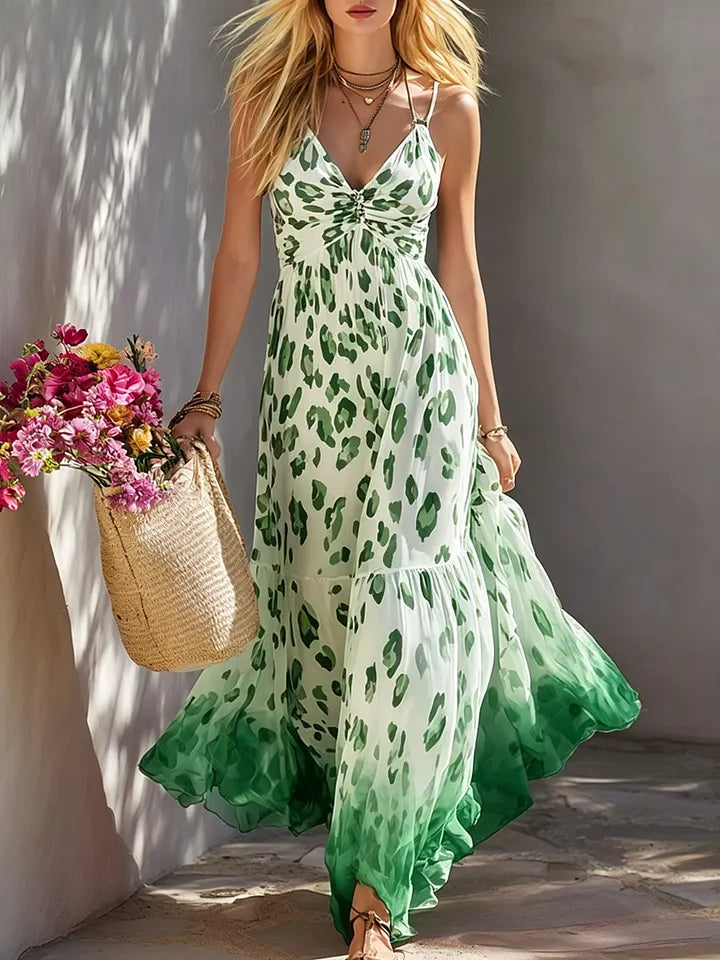 Vestido Feminino Casual e Elegante, Sem Mangas, com Estampado Leopardo