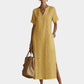 Vestido midi com decote em V e bordado