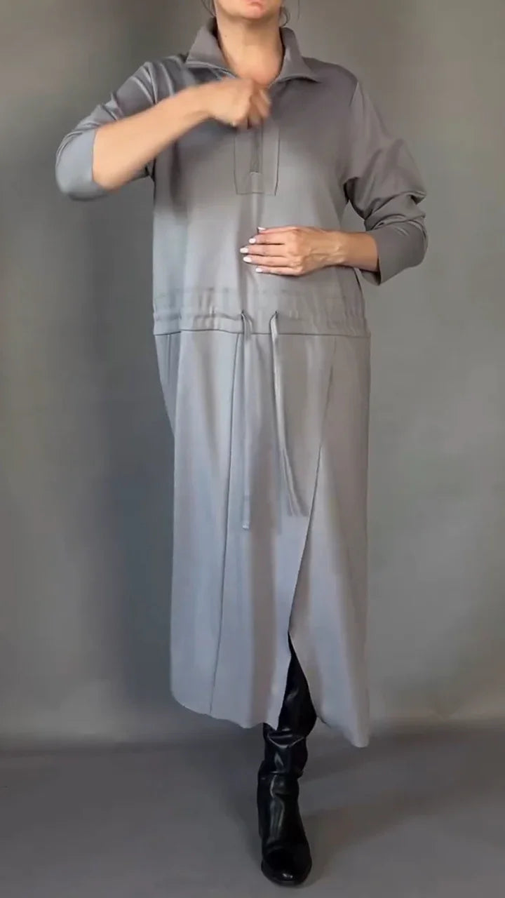 Vestido elegante para mulher com mangas compridas e cordão na cintura