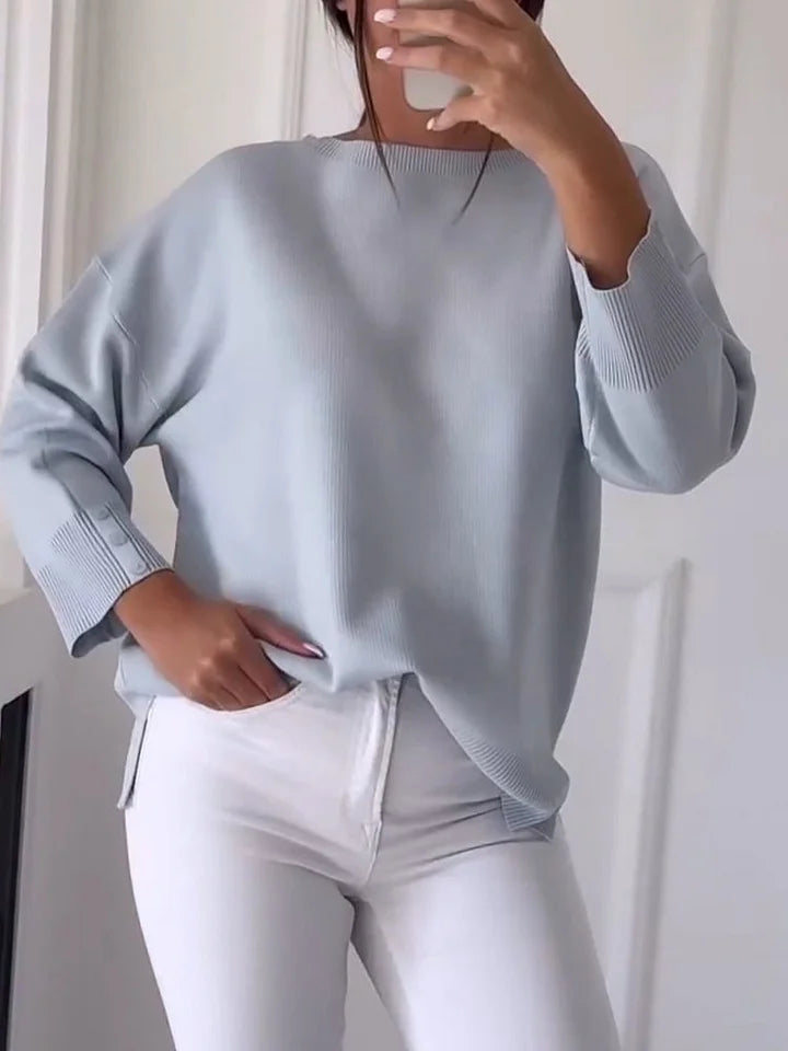 Blusa de malha casual para mulher com gola redonda