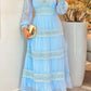 Vestido comprido elegante de renda com manga comprida