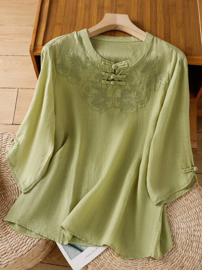 Blusa de menina em algodão e linho com estampado floral