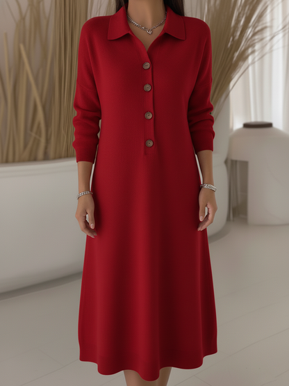 Vestido midi clássico de malha lisa com botões