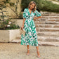 Vestido midi estampado com decote em V para mulher