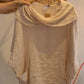 Blusa de linho para mulher, casual e confortável, com mangas a três quartos e bolso