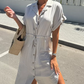 Vestido curto casual de cor sólida com laço