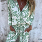 Camisa estampada para mulher com botões e calças largas (conjunto de 2)