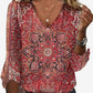 Camisa casual para mulher, manga 3/4, decote em V, adequada para o dia a dia