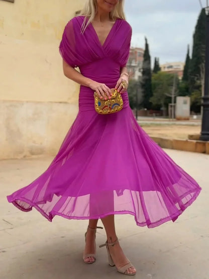 Vestido elegante de chiffon para mulher