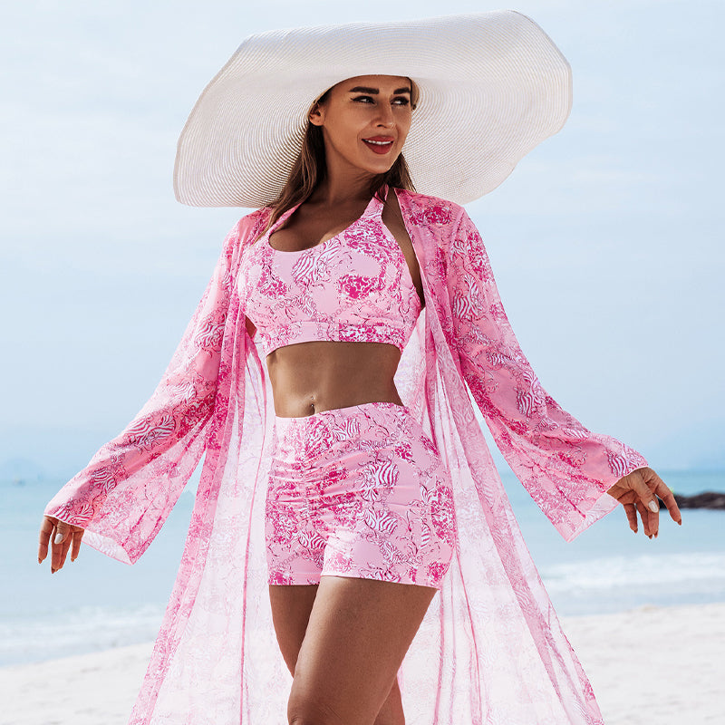 Fato de banho estampado de 3 peças - Moda praia elegante e sexy