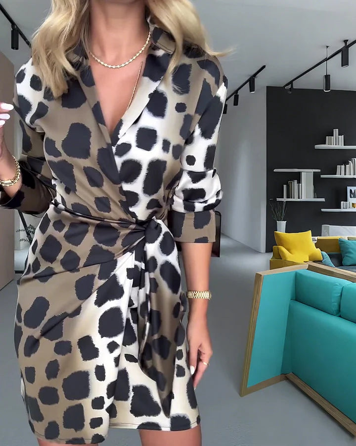 Vestido casual para mulher com estampa de leopardo