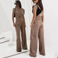 Conjunto elegante de duas peças para mulher em cor sólida