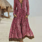Vestido midi retro casual para mulher com estampa de leopardo