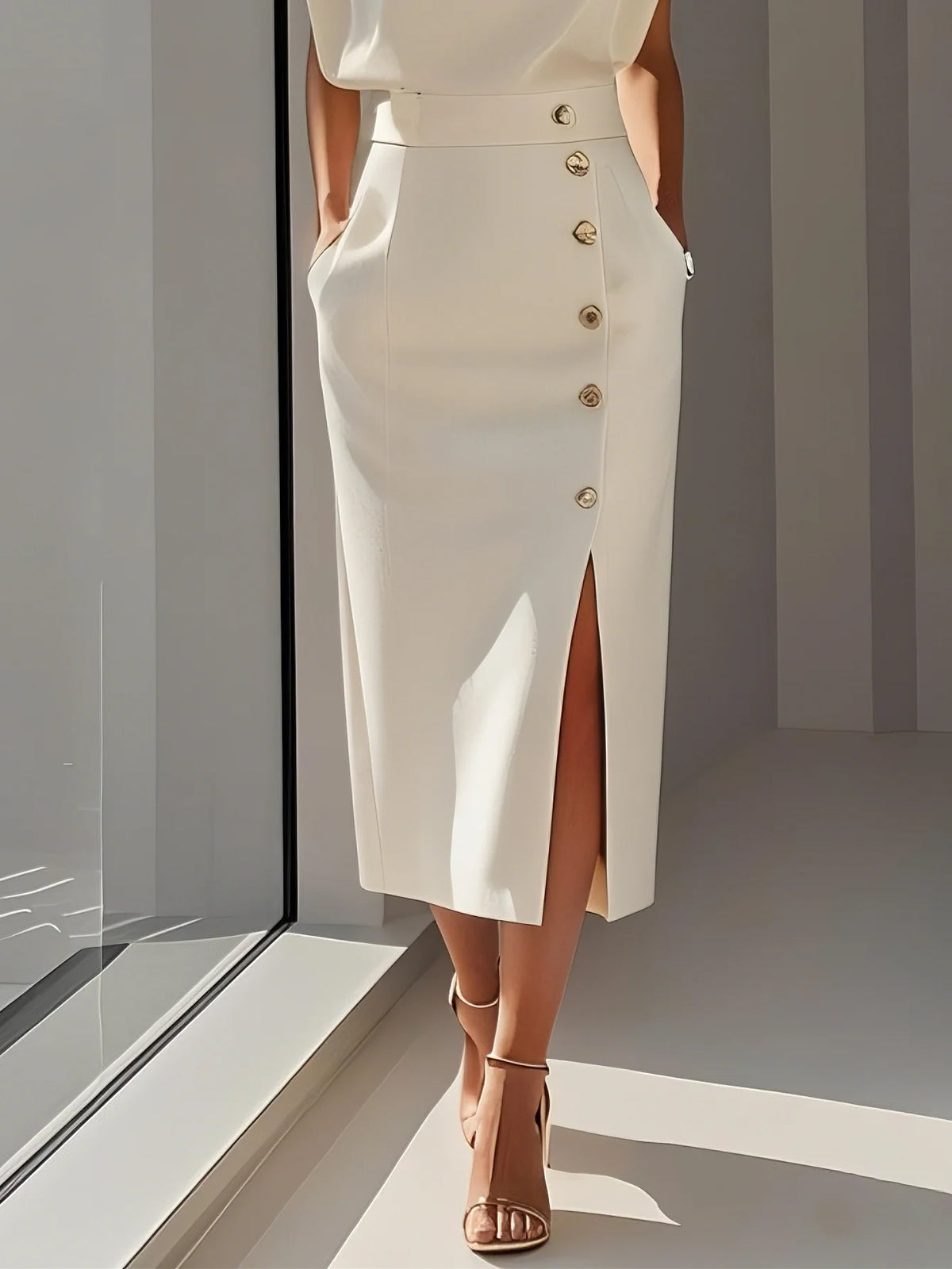 Vestido midi de cor sólida 2025