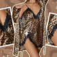 Conjunto de pijama sexy de duas peças com padrão leopardo