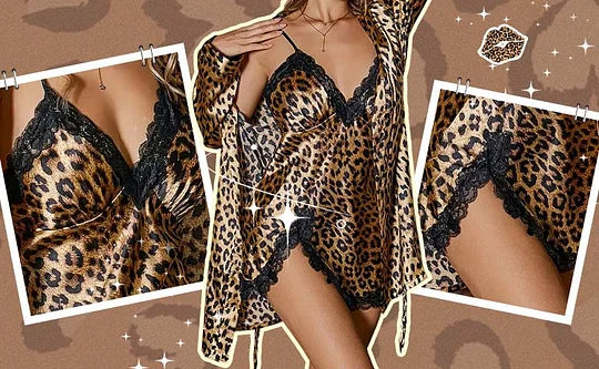 Conjunto de pijama sexy de duas peças com padrão leopardo