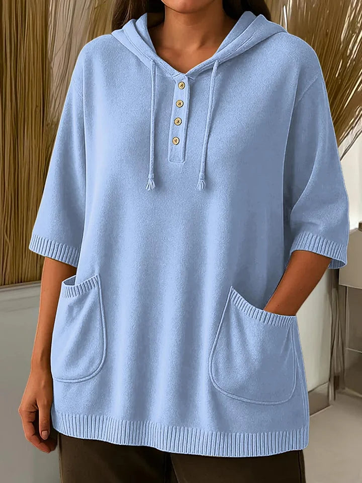 Sweatshirt de mulher com capuz e mangas médias de cor sólida