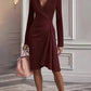 Vestido de mulher de cor sólida com decote em V