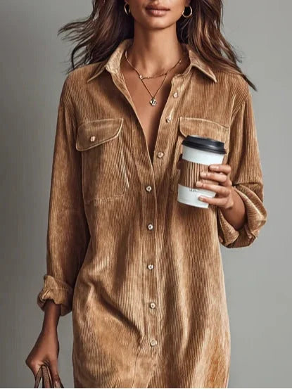 Vestido midi de bombazine com abotoamento simples e solto