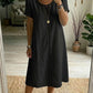 Vestido casual em linho e algodão com patchwork vazado e fitas
