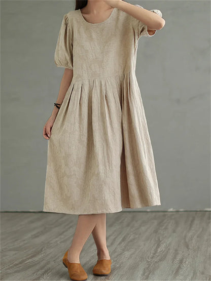 Vestido midi vintage de algodão e linho