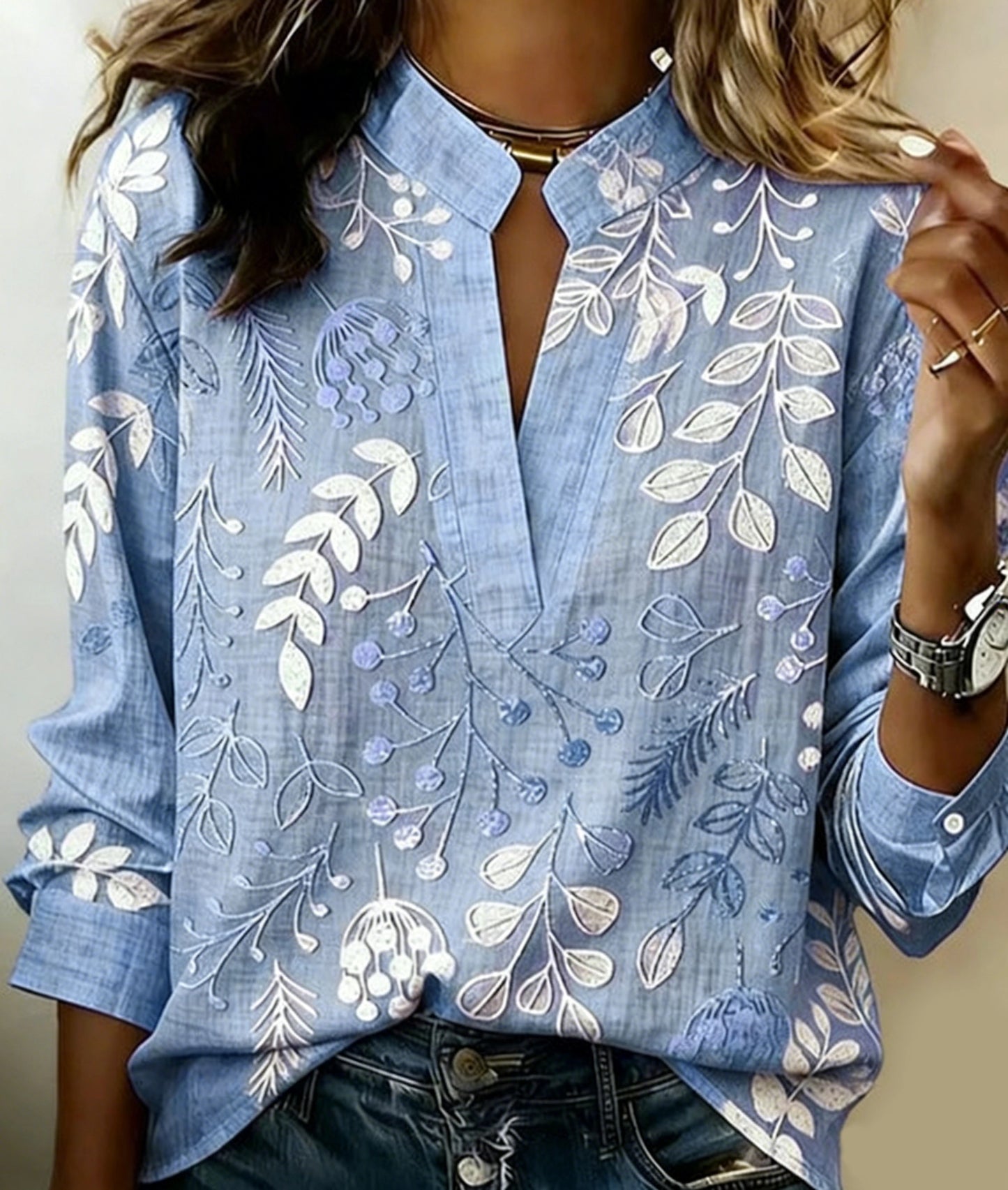 Blusa de mulher minimalista em algodão com decote em V | Blusa macia e respirável para o dia a dia