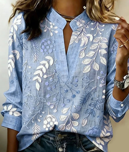 Blusa de mulher minimalista em algodão com decote em V | Blusa macia e respirável para o dia a dia