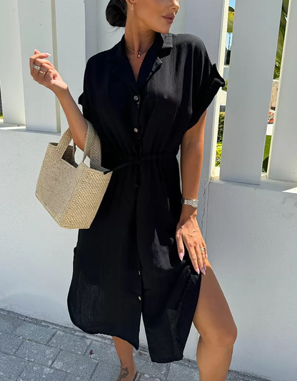 Vestido curto casual de cor sólida com laço